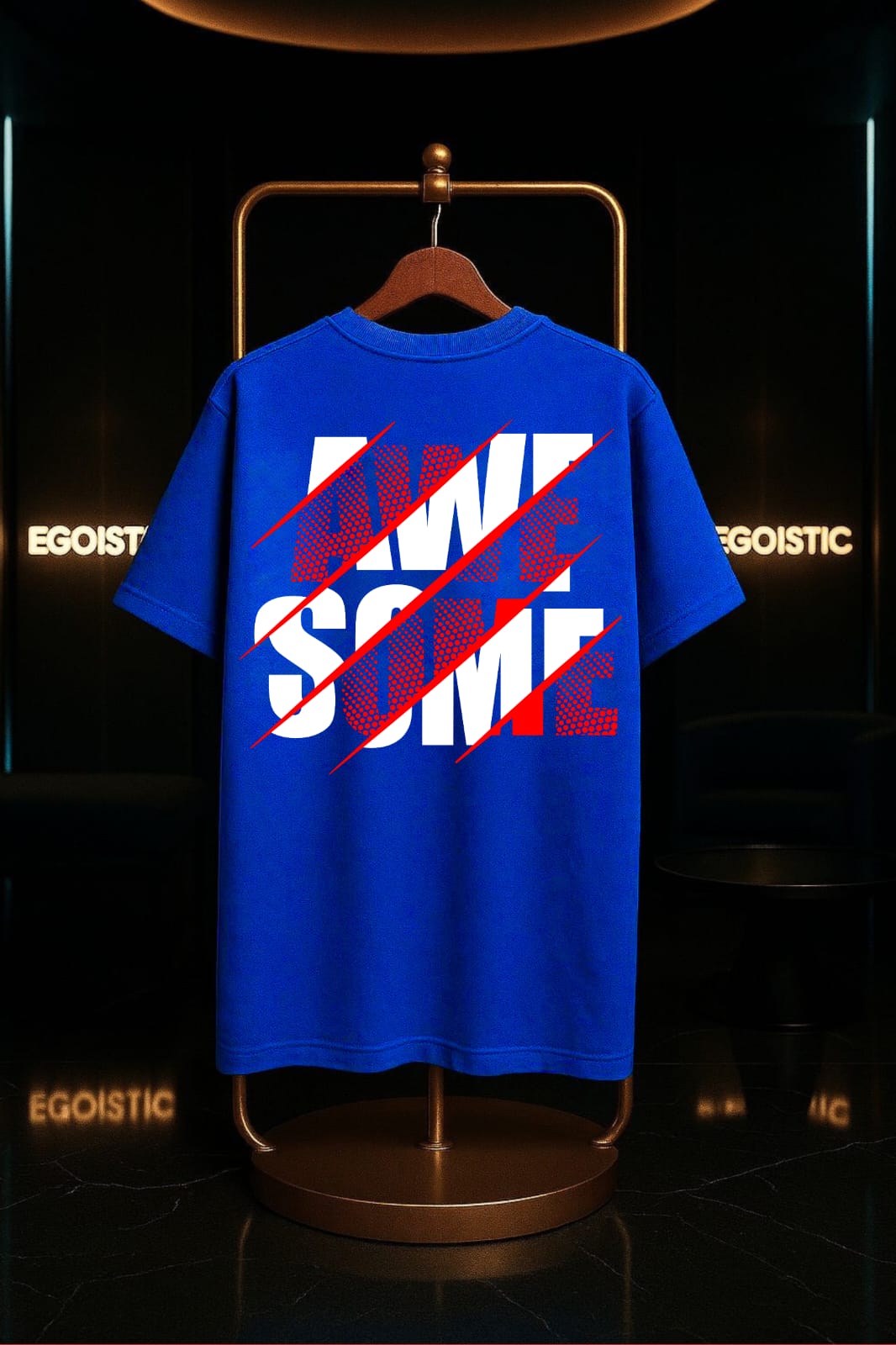 Blue AWESOME Oversized PUFF-Printed T-Shirt (Limited Edition)