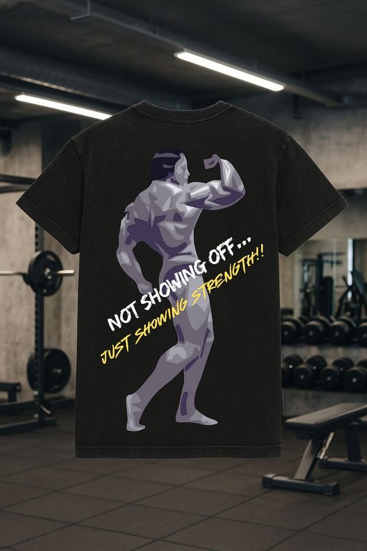 Egoistic “SHOWING STRENGTH” Acid-Wash Oversized Tee