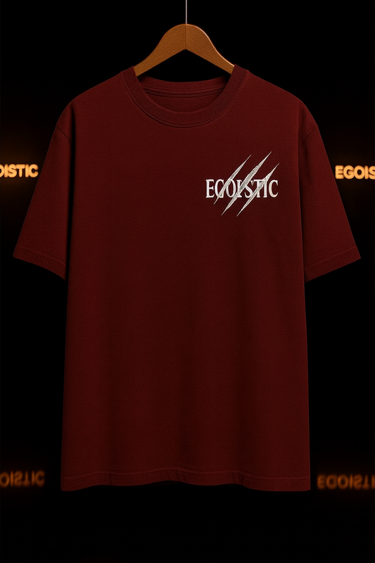 EGOISTIC Maroon Oversized Tee – Front Claw Edition