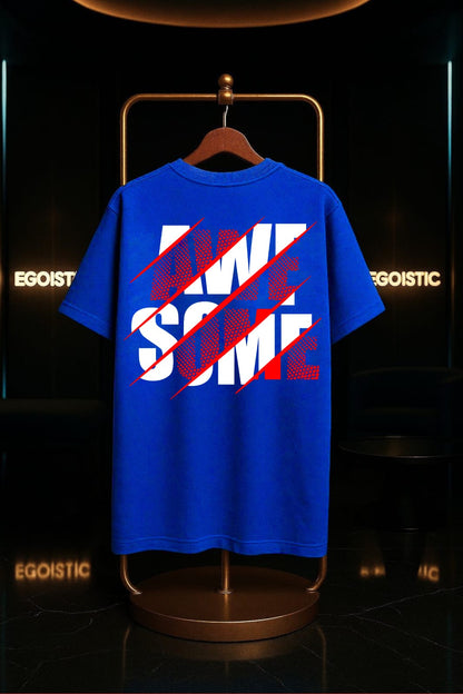 Blue AWESOME Oversized PUFF-Printed T-Shirt (Limited Edition)
