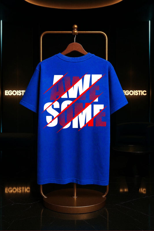 Blue AWESOME Oversized PUFF-Printed T-Shirt (Limited Edition)